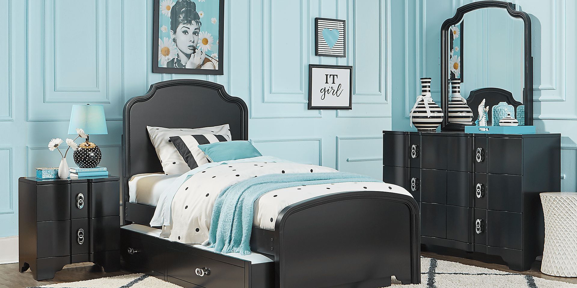 Kids Rylee Black 3 Pc Twin Panel Bed - Image 2