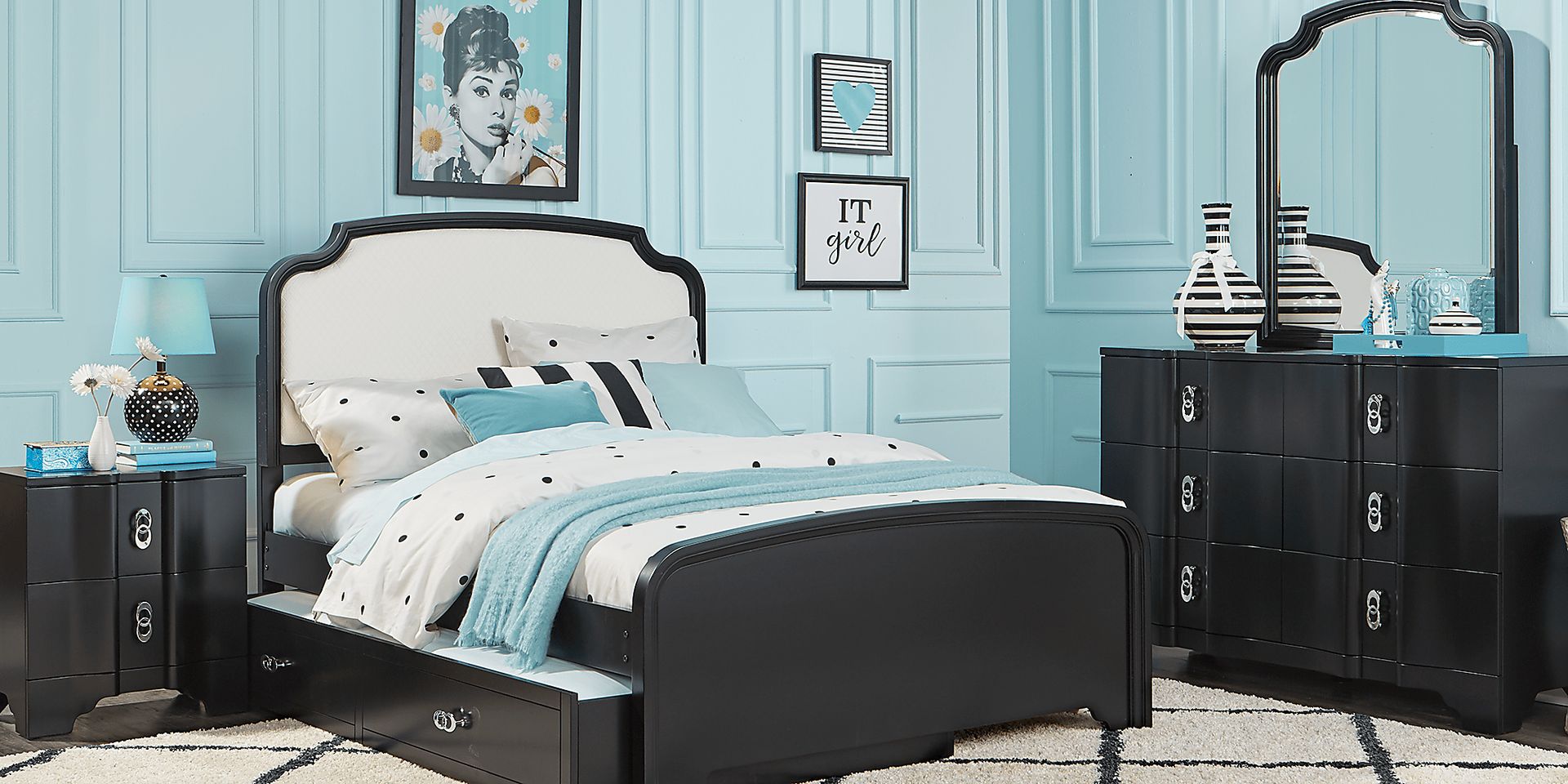 Kids Rylee Black 3 Pc Twin Upholstered Bed - Image 2