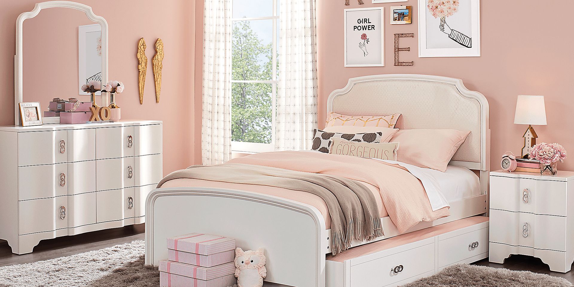 Kids Rylee White 5 Pc Twin Upholstered Bedroom - Image 1