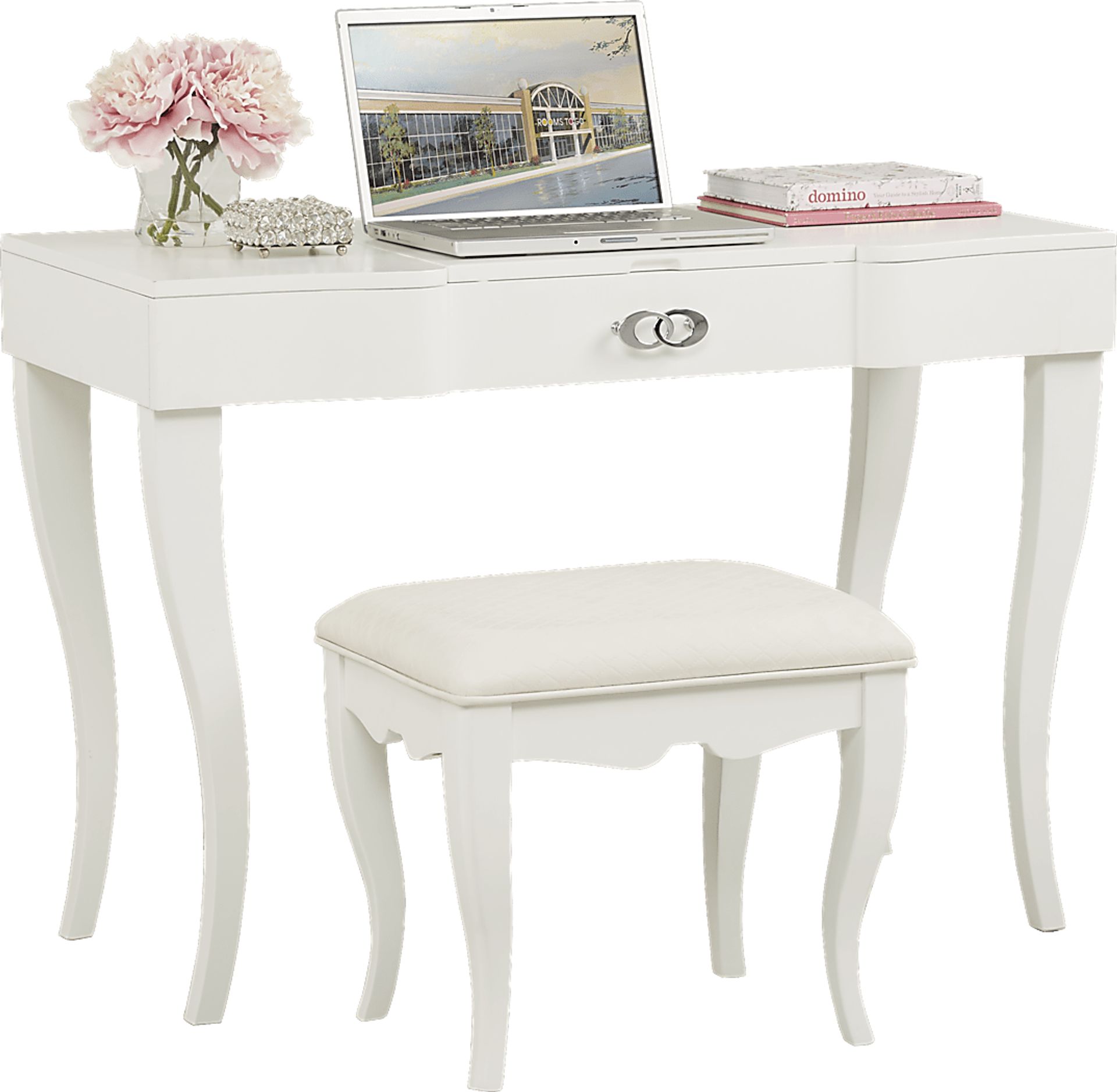 Kids Rylee White Vanity Desk and Stool Set - Image 1