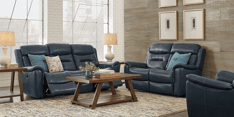 Sabella Navy Leather 3 Pc Living Room with Reclining Sofa
