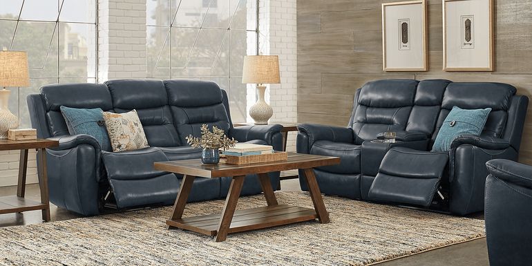Sabella Navy Leather 7 Pc Living Room with Reclining Sofa