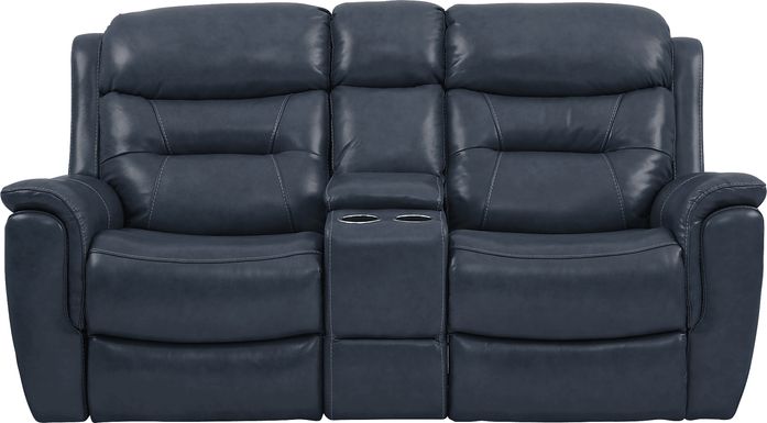 Sabella Navy Leather Power Reclining Console Loveseat