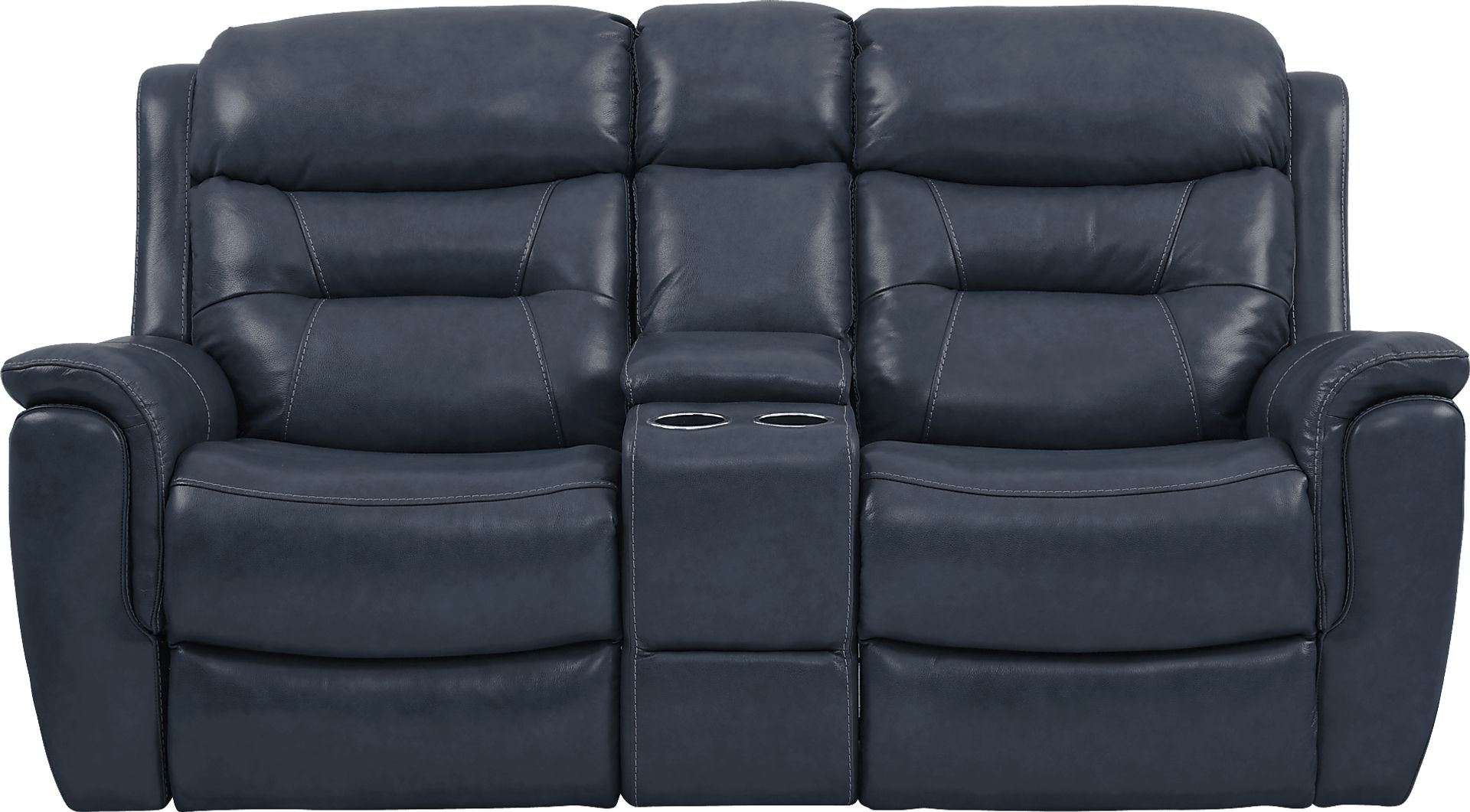 Sabella Navy Leather Reclining Console Loveseat - Image 1