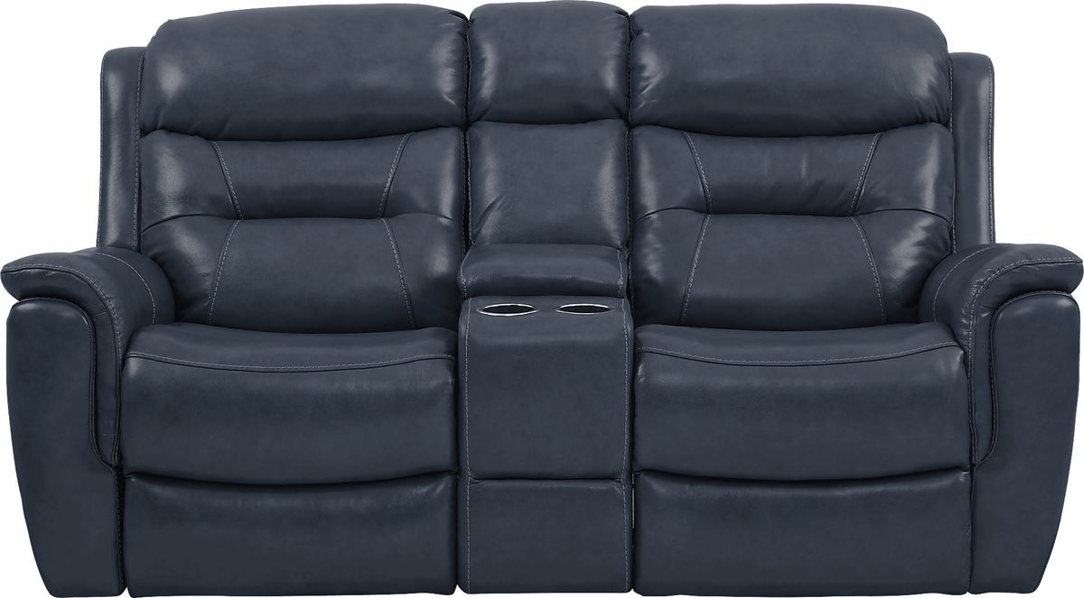 Sabella Navy Blue Leather NonPower Reclining Loveseat Rooms to Go
