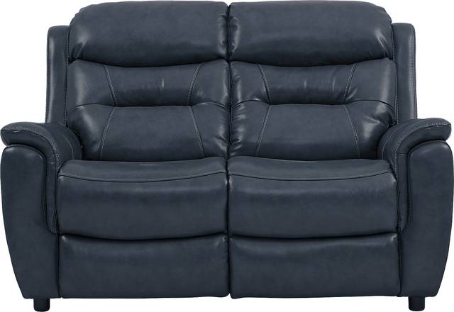 Sabella Navy Leather Stationary Loveseat - Thumbnail - Image 1
