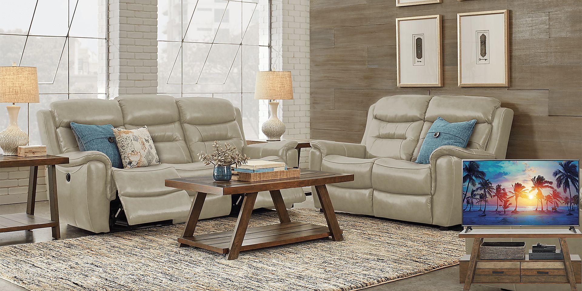 Sabella Stone Leather 6 Pc Living Room Plus 70 in. TV - Image 1