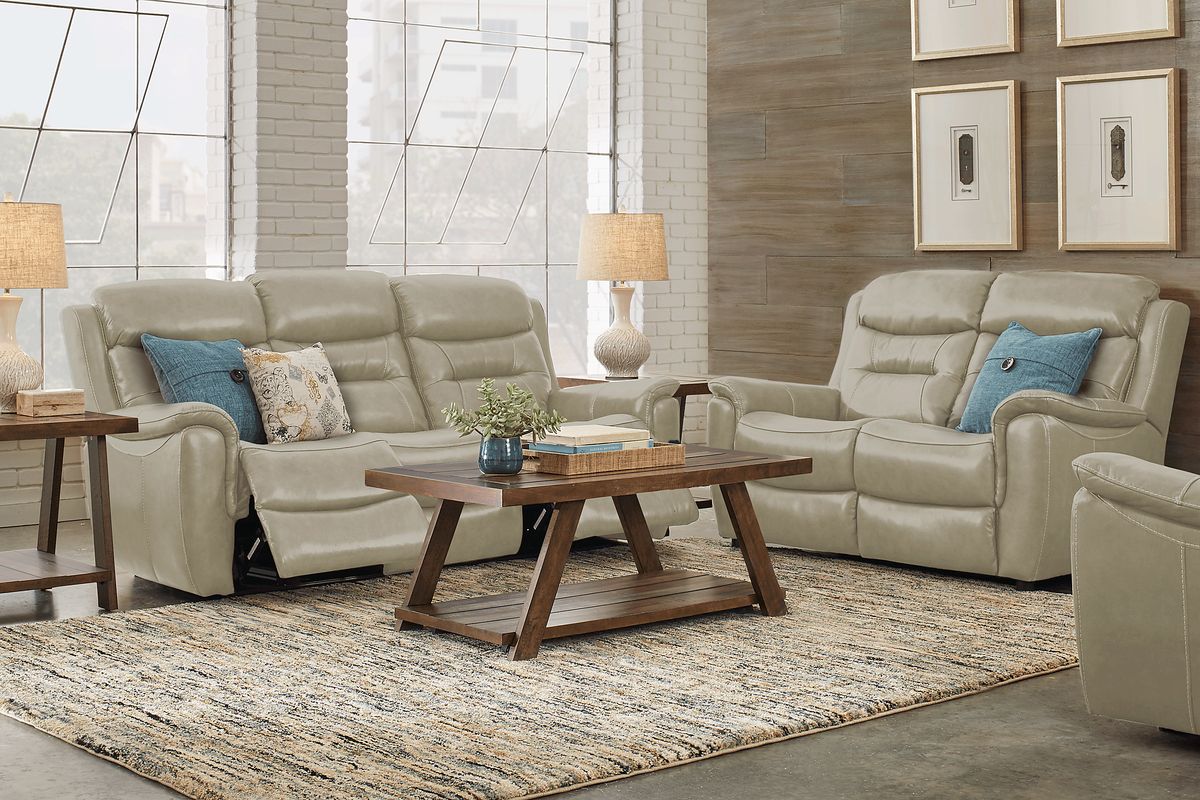 Sabella 6 Pc Stone Beige Leather Non-Power Reclining Living Room Set ...