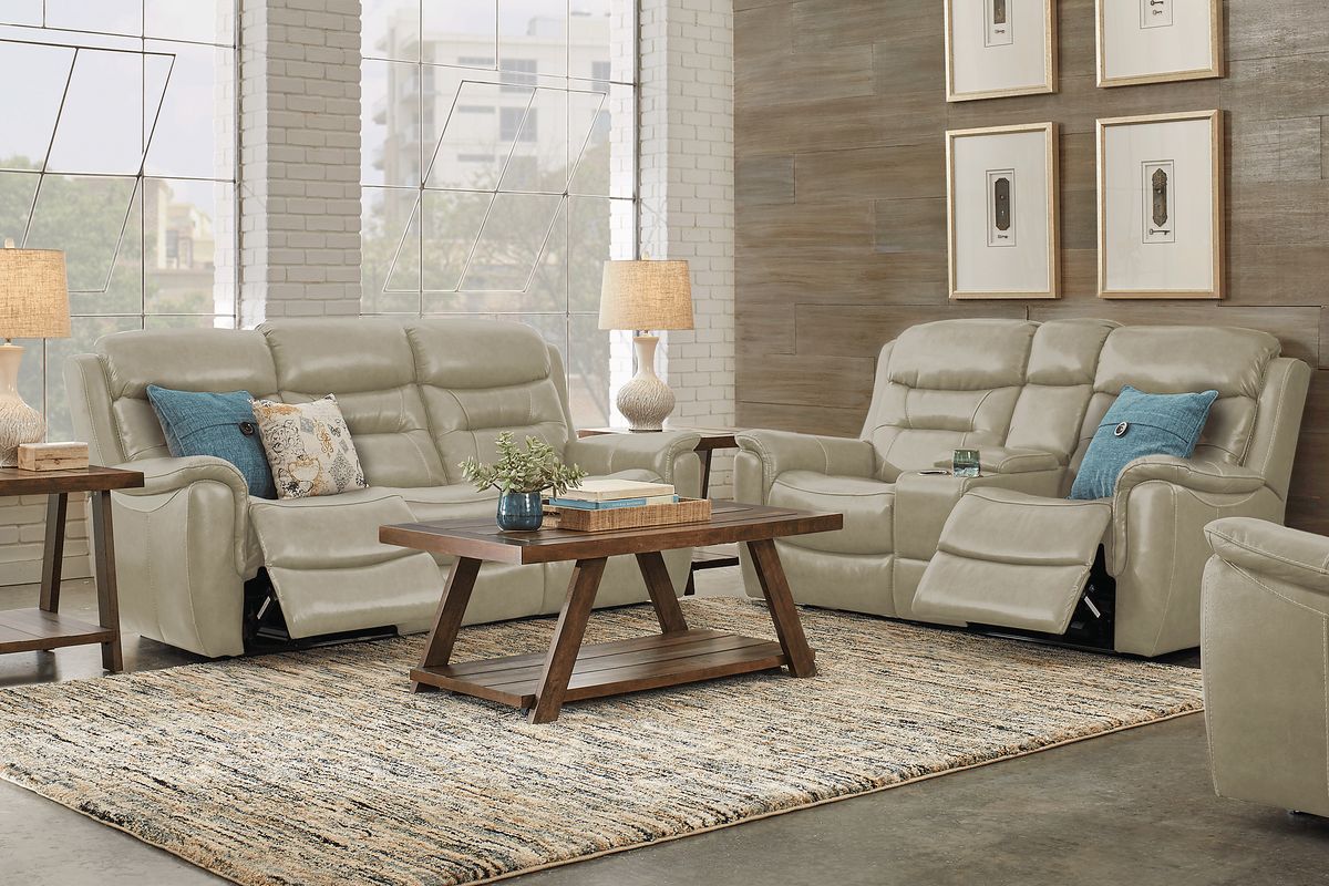Sabella 7 Pc Stone Beige Leather Non-Power Reclining Living Room Set ...