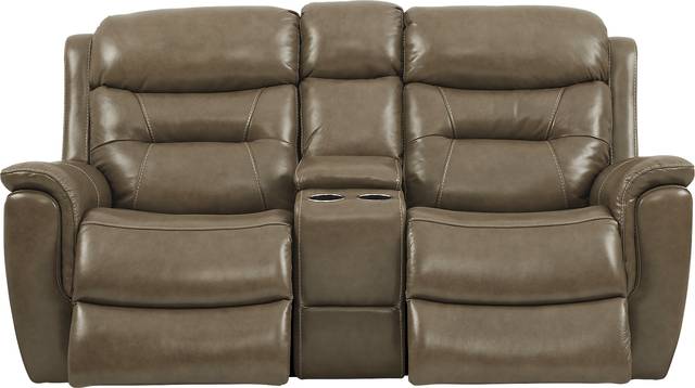 Sabella Taupe Leather Power Reclining Console Loveseat - Thumbnail - Image 2
