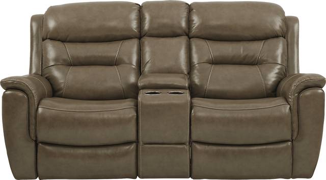 Sabella Taupe Leather Power Reclining Console Loveseat - Thumbnail - Image 1