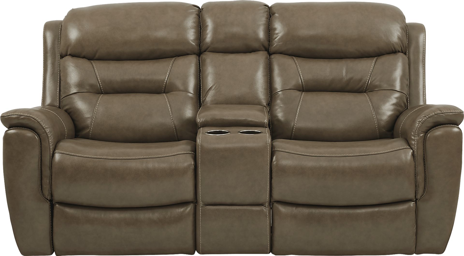 Sabella Taupe Leather Power Reclining Console Loveseat - Image 1