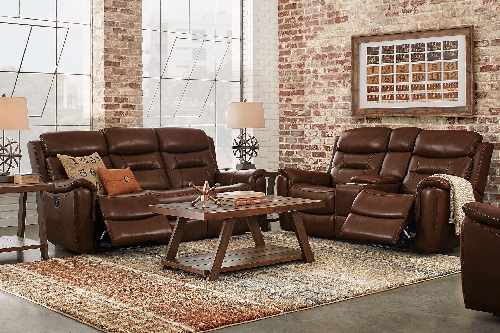 Sabella Walnut Leather 3 Pc Reclining Living Room - Image 1