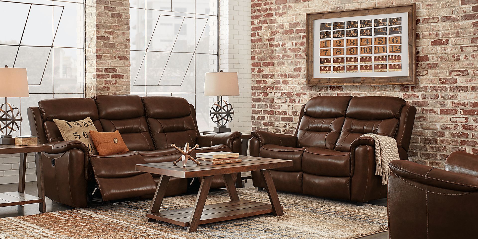 Sabella Walnut Leather 5 Pc Living Room with Reclining Sofa - Image 1