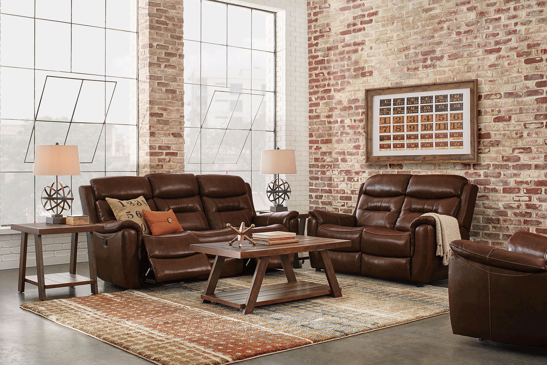 Sabella Walnut Leather 5 Pc Living Room with Reclining Sofa - Image 1