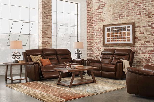Sabella Walnut Leather 8 Pc Living Room with Reclining Sofa - Thumbnail - Image 1