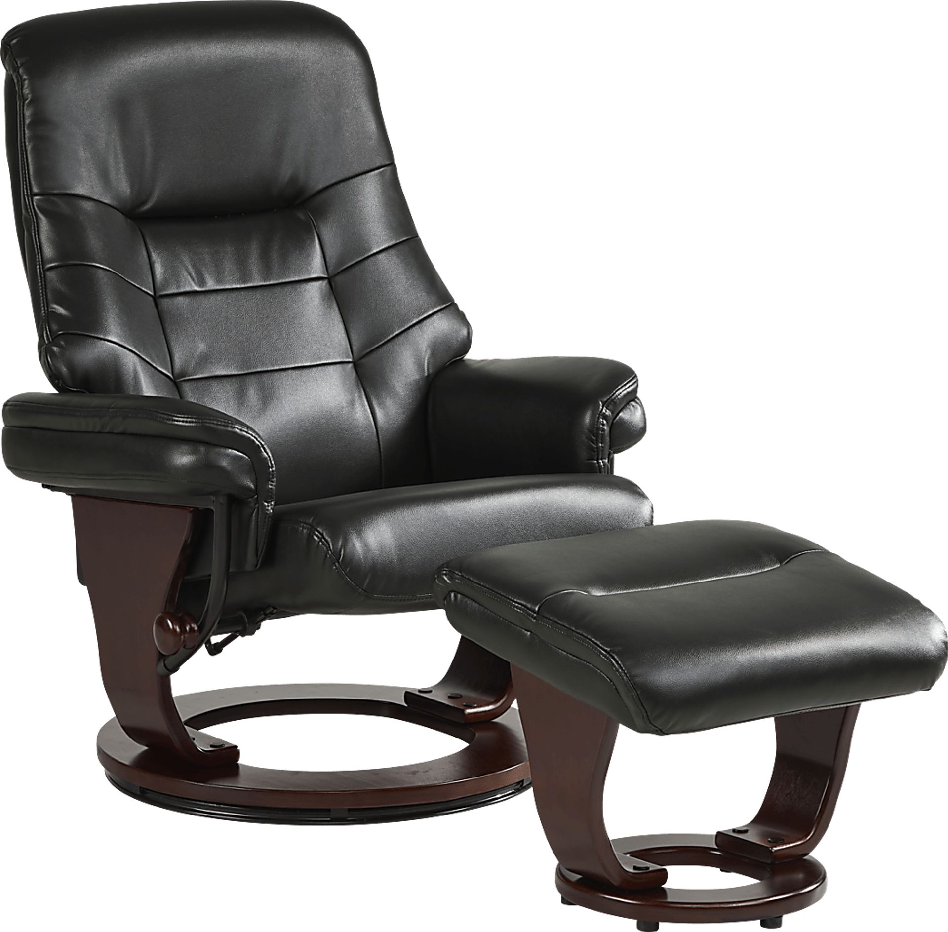 Sabine Black Polyurethane Fabric Recliner With Ottoman Rooms to Go