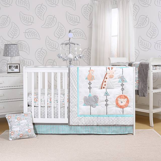 Safari Friends Light Gray 3 Pc Baby Bedding Set - Thumbnail - Image 1