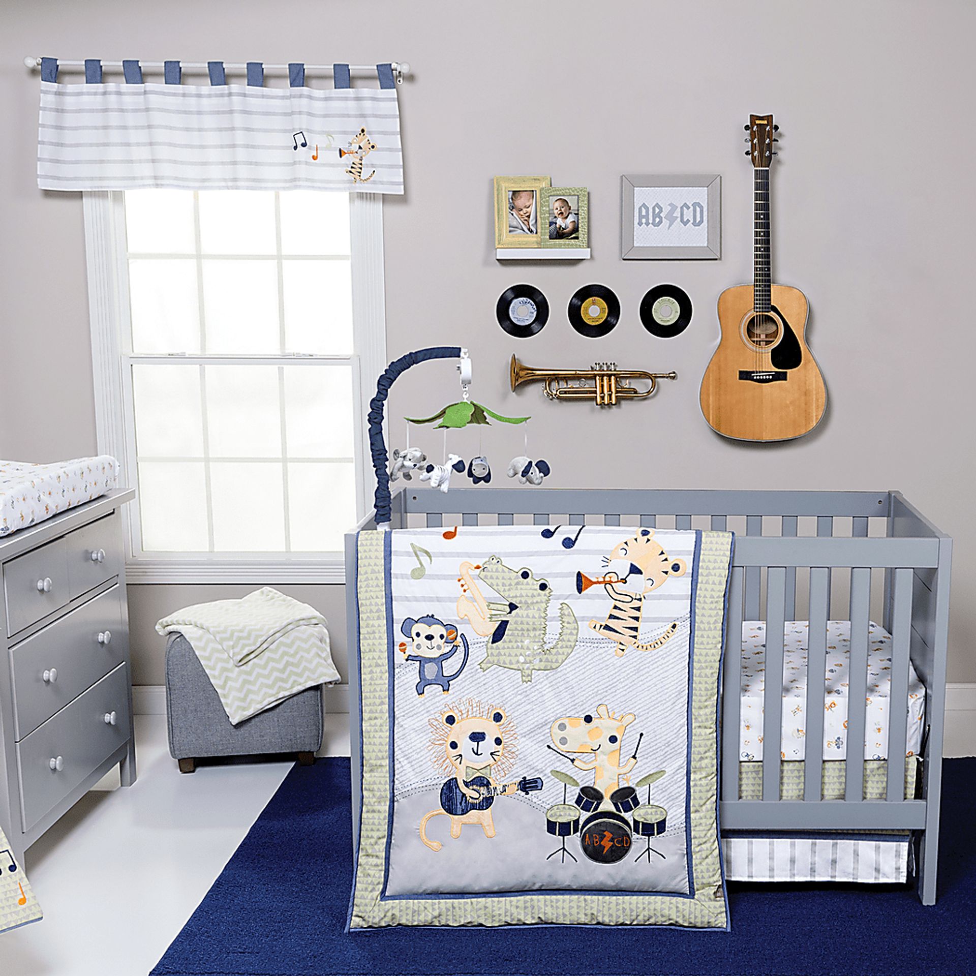 Safari Rock Band Blue 6 Pc Baby Bedding Set - Image 1