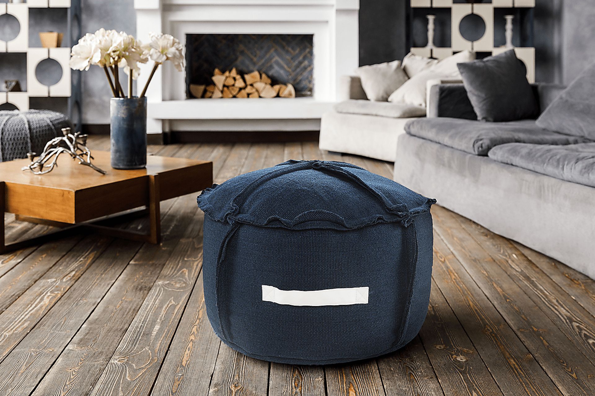 Saildale Navy Indoor/Outdoor Pouf - Image 2