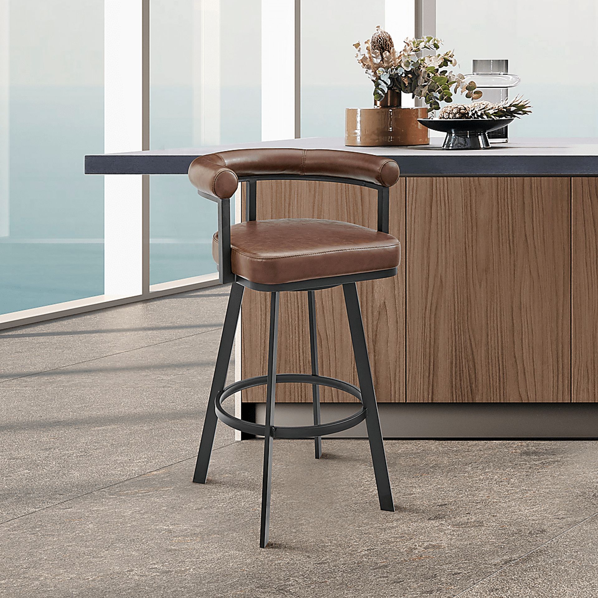 Salaignac Brown Swivel Barstool - Image 2