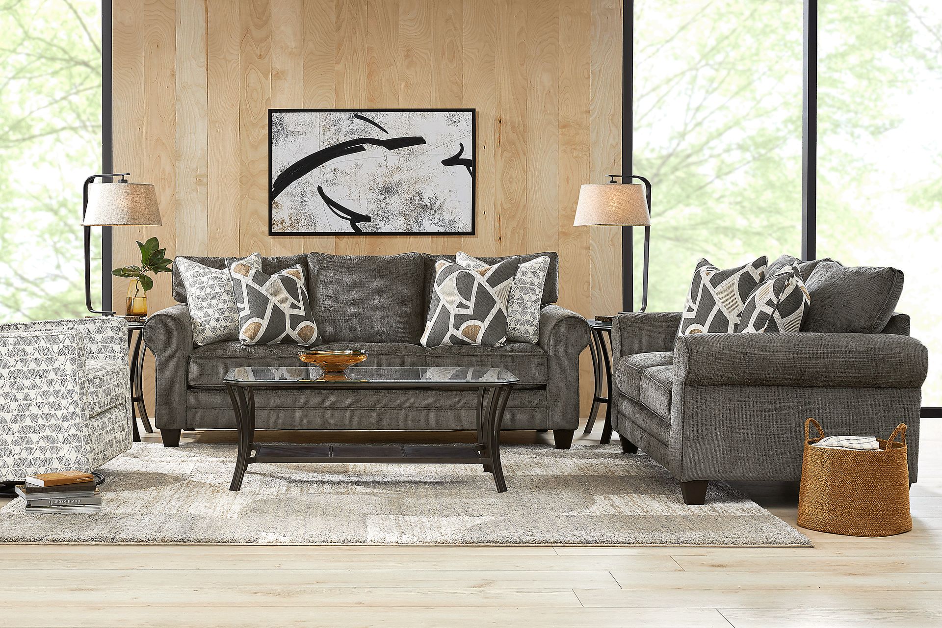 Salgado Charcoal 7 Pc Living Room with Gel Foam Sleeper Sofa - Image 1
