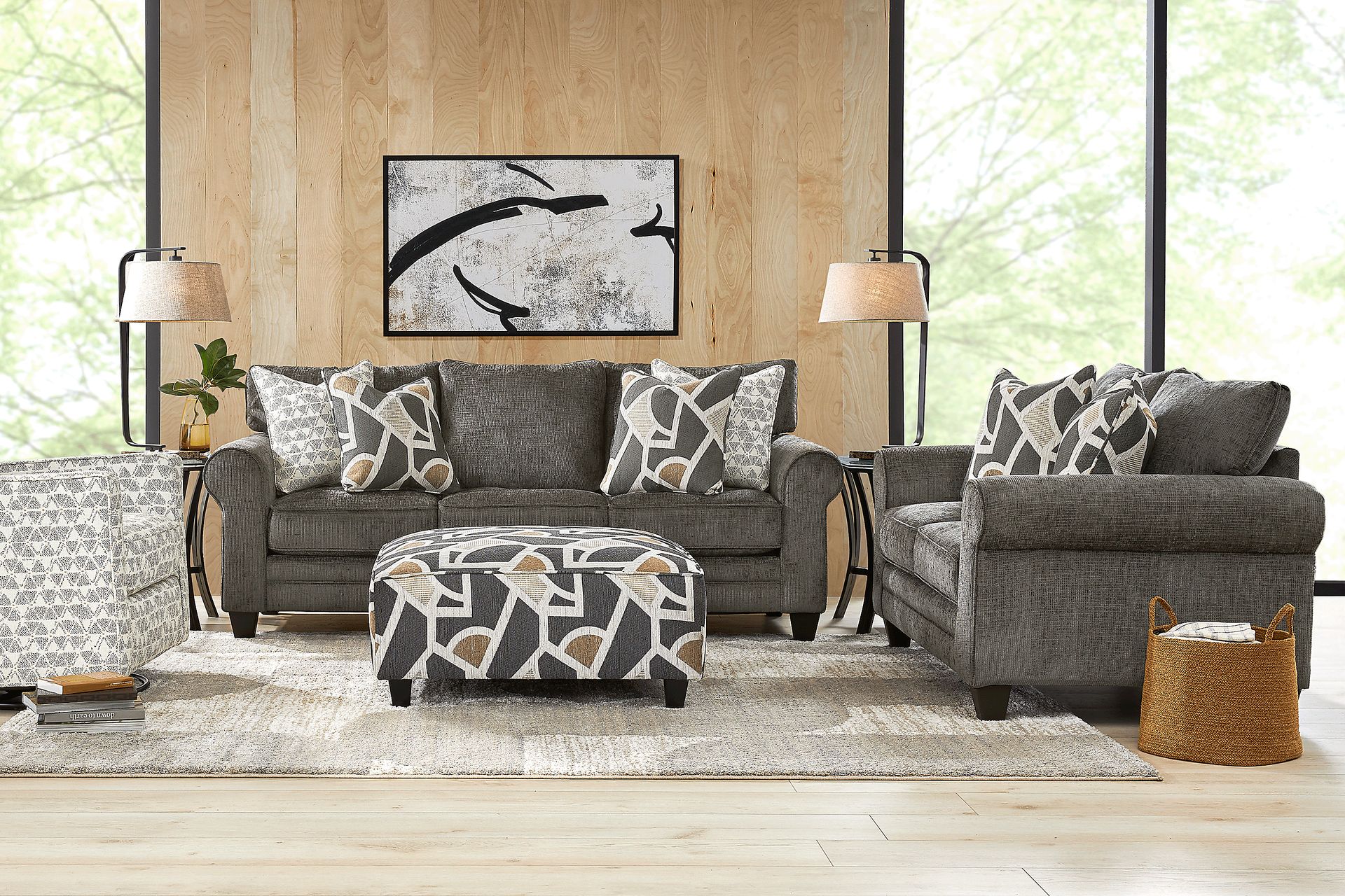 Salgado Charcoal 7 Pc Living Room with Gel Foam Sleeper Sofa - Image 1