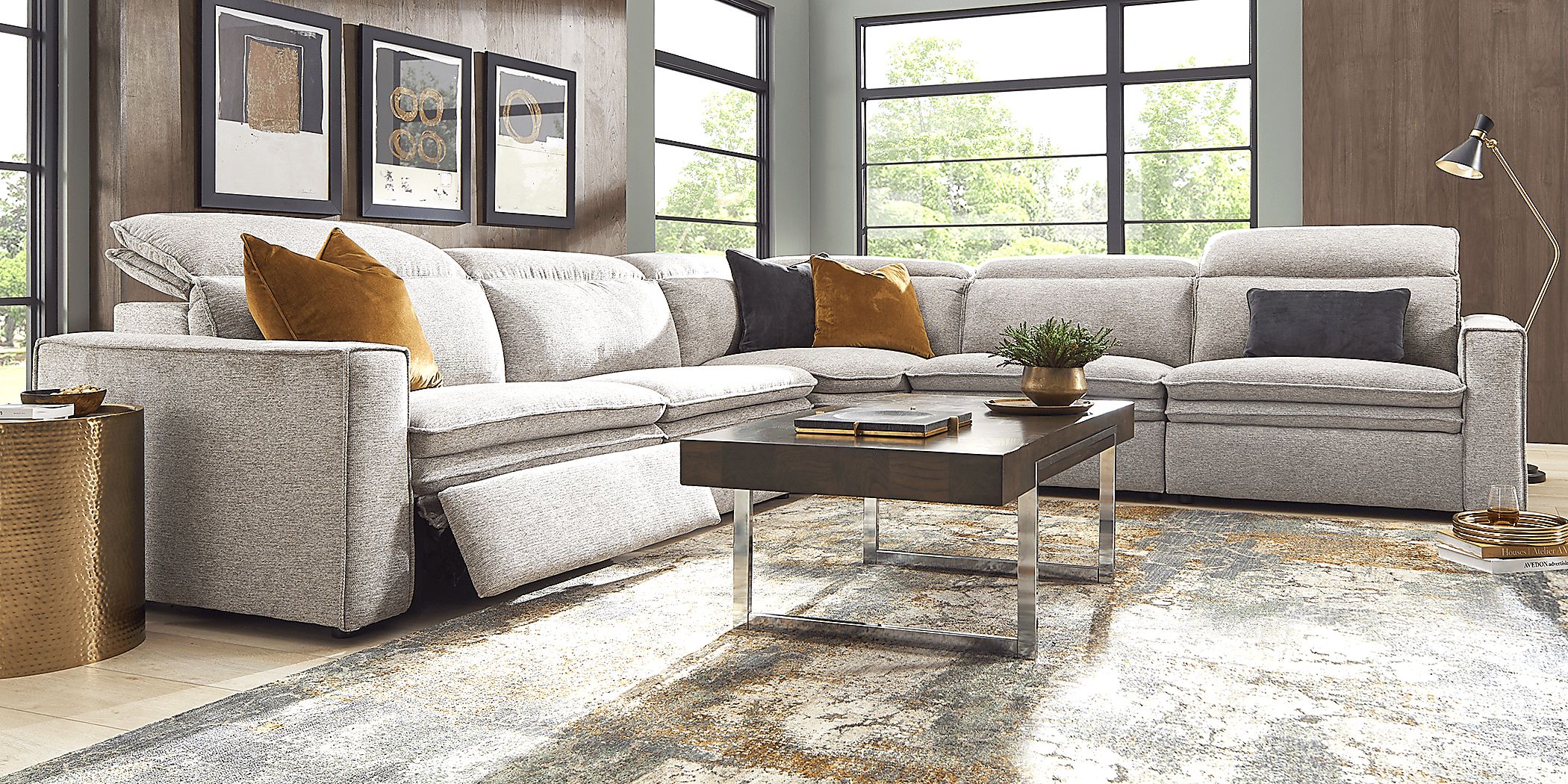 Drew & Jonathan Salvator Street Gray Polyester Fabric 5 Pc Dual Power Reclining Sectional
