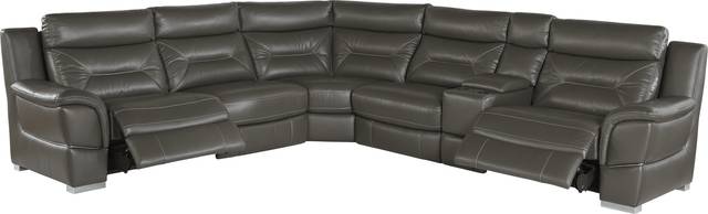 Salvatore Gray 6 Pc Leather Power Reclining Sectional - Thumbnail - Image 2