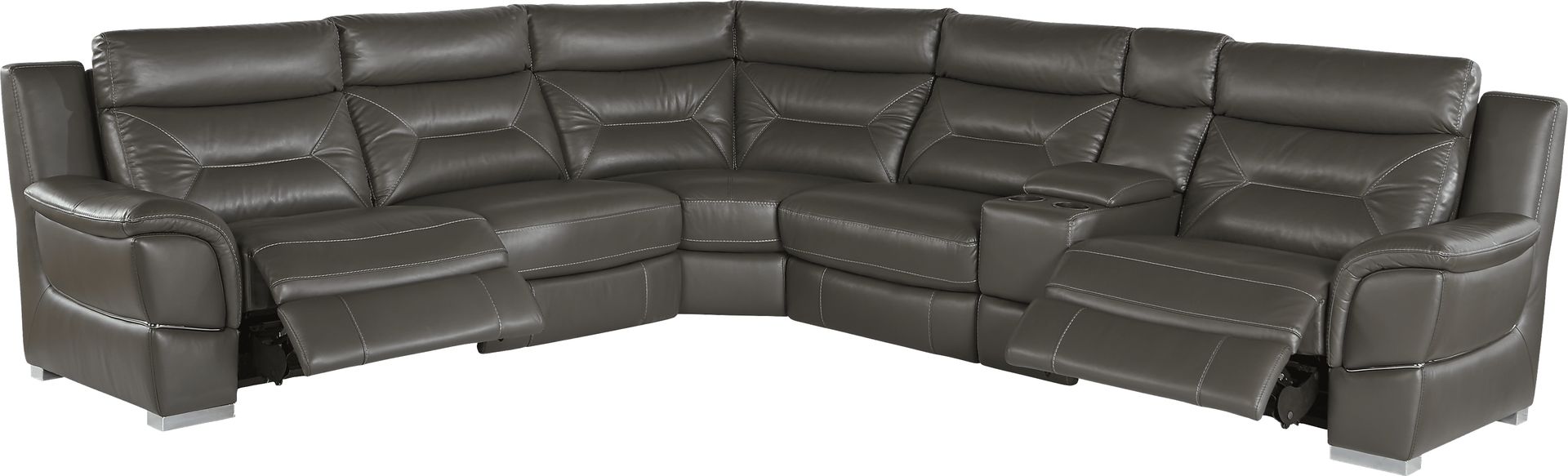 Salvatore Gray 6 Pc Leather Power Reclining Sectional - Image 2