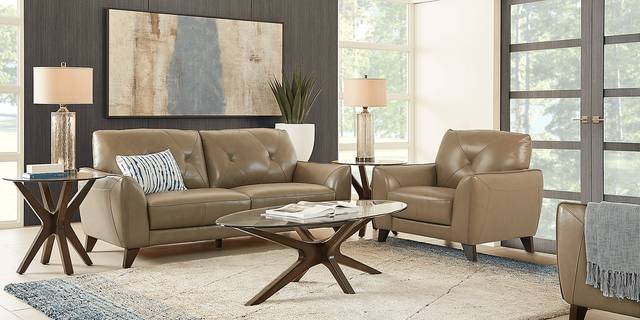Salviano Beige Leather 3 Pc Living Room - Thumbnail - Image 1