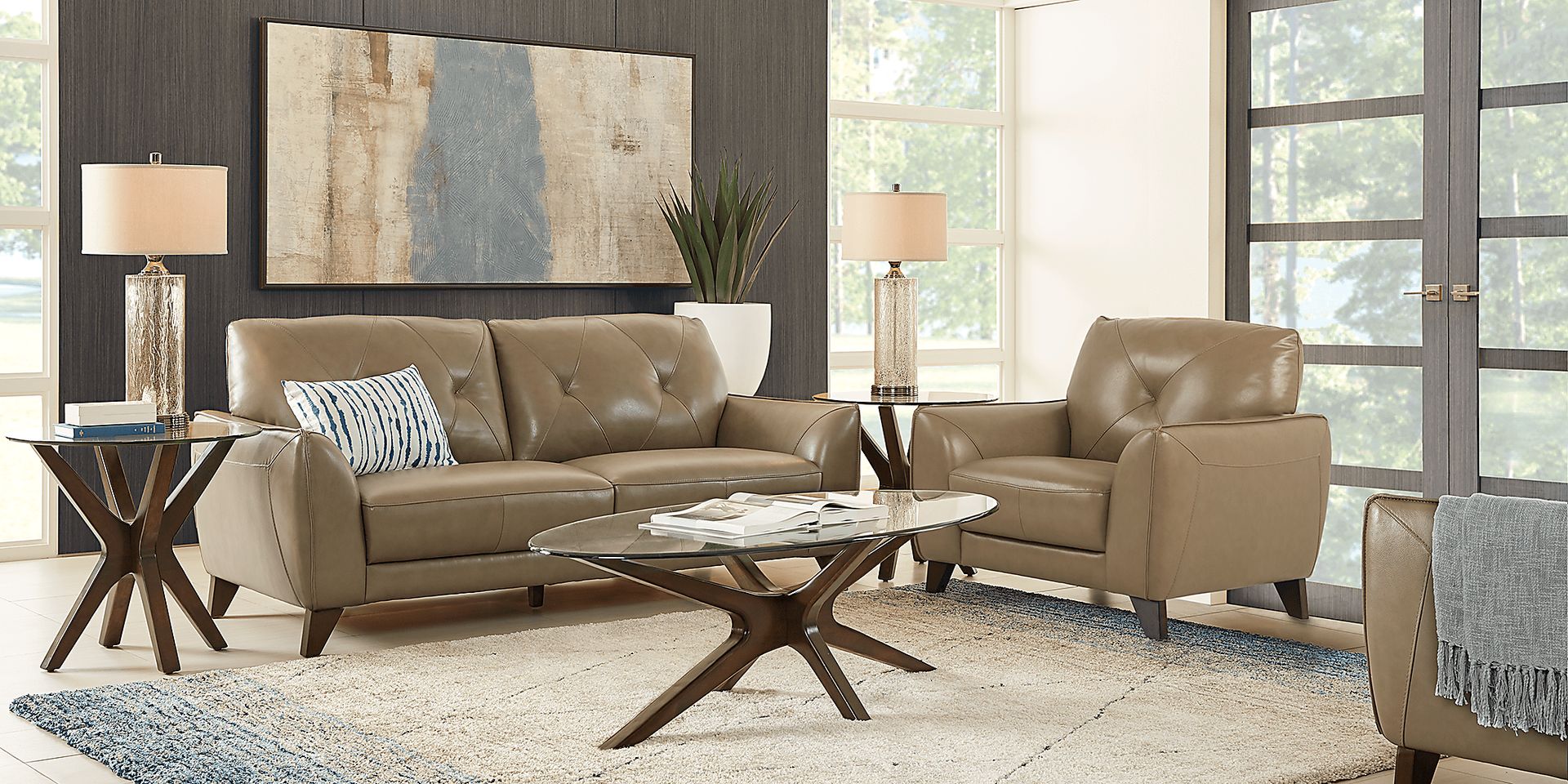 Salviano Beige Leather 3 Pc Living Room - Image 1