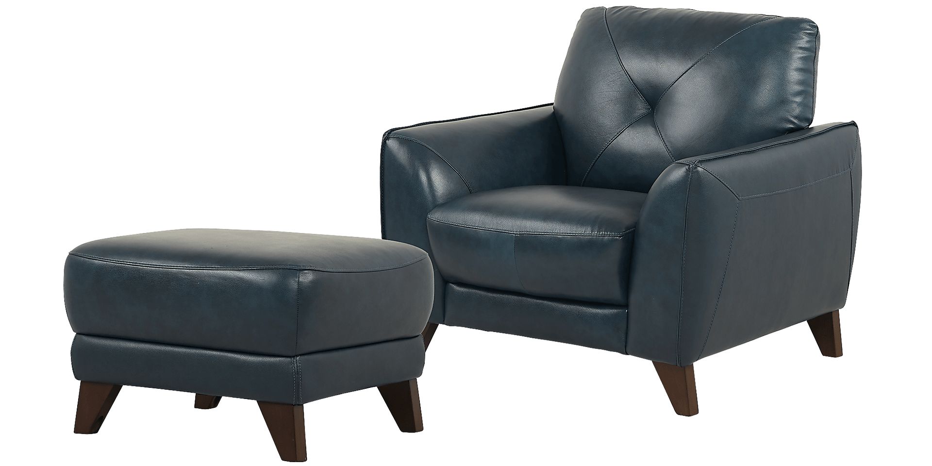 Salviano Blue Leather Chair & Ottoman - Image 1