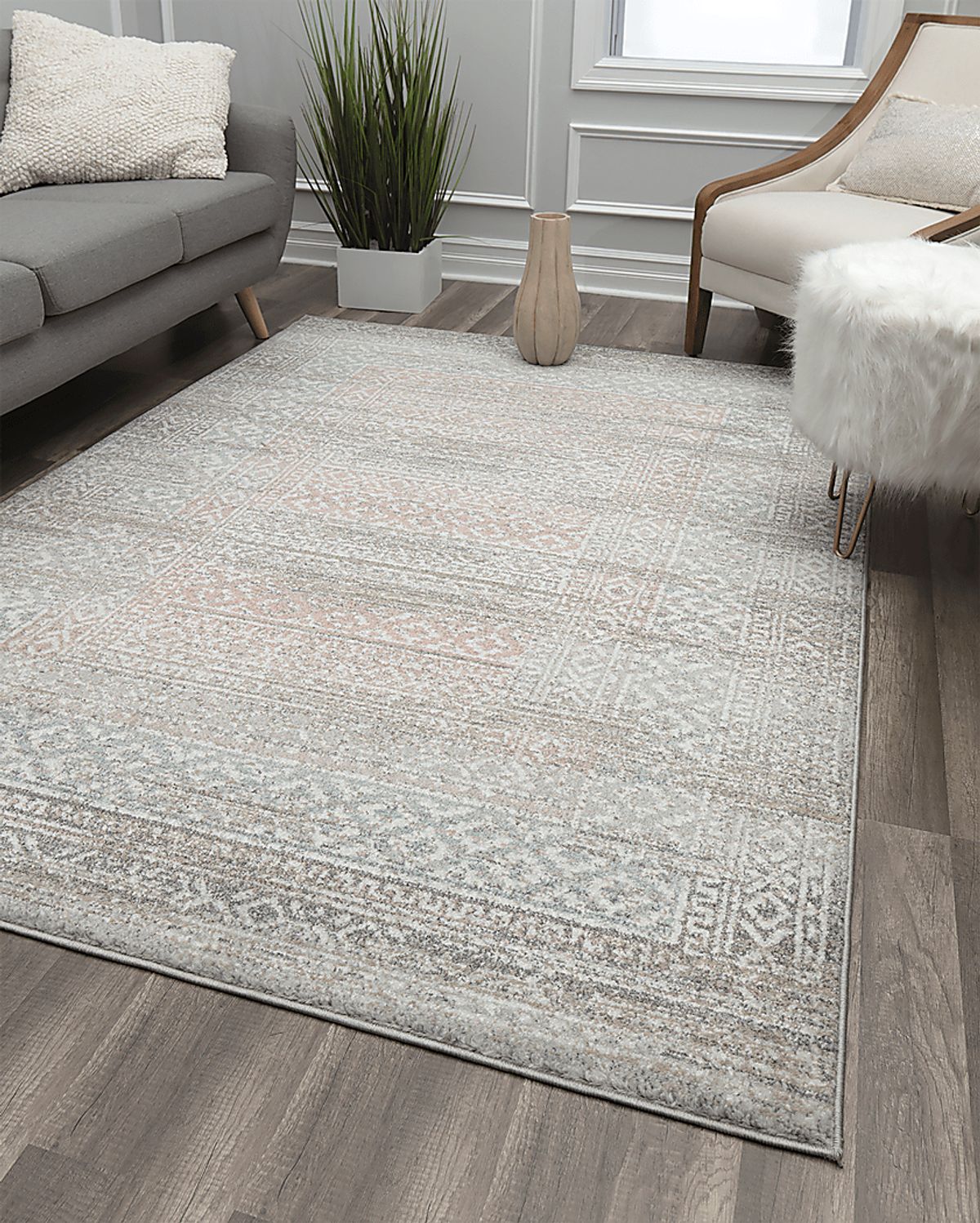Samarbir Gray,Pink Rug | Rooms to Go