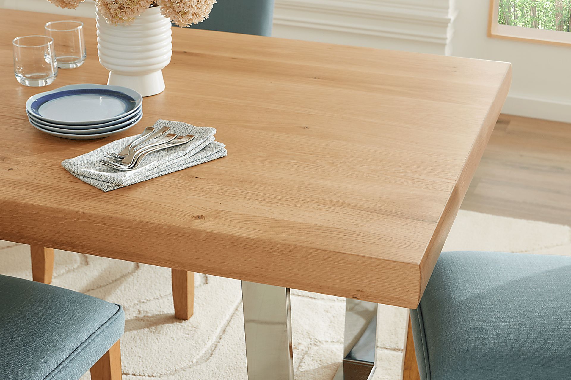 San Francisco Natural 5 Pc Dining Room with White Upholstered Chairs - Image 3