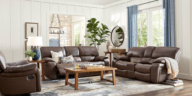 San Gabriel Brown Leather 7 Pc Reclining Living Room - Thumbnail - Image 1