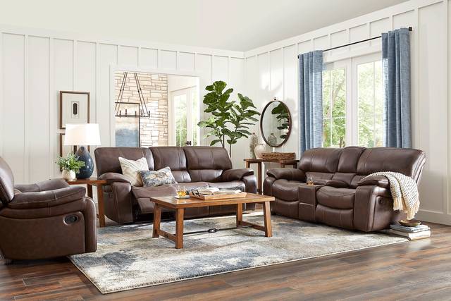 San Gabriel Brown Leather 8 Pc Reclining Living Room - Thumbnail - Image 1