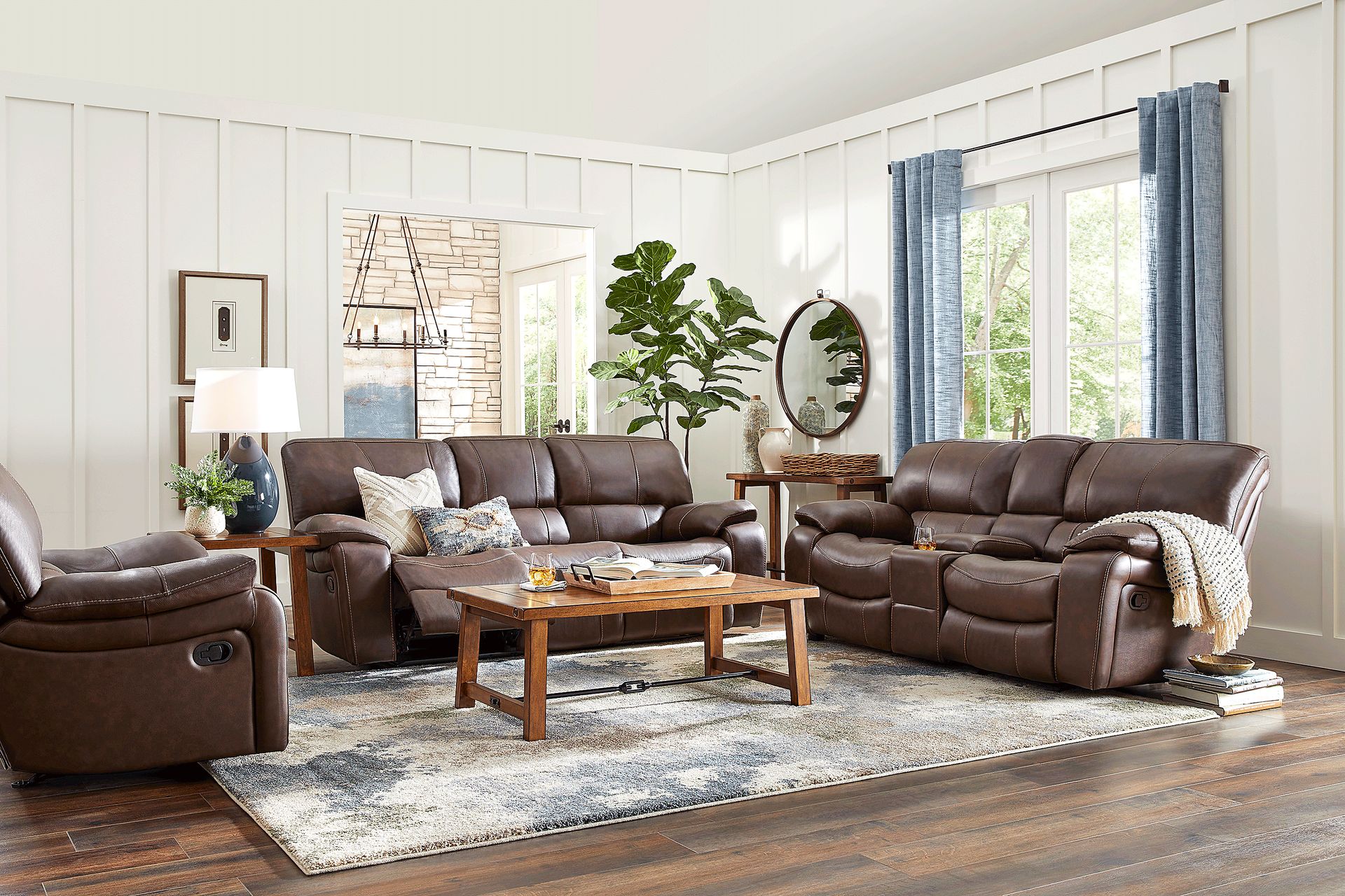 San Gabriel Brown Leather 8 Pc Reclining Living Room - Image 1