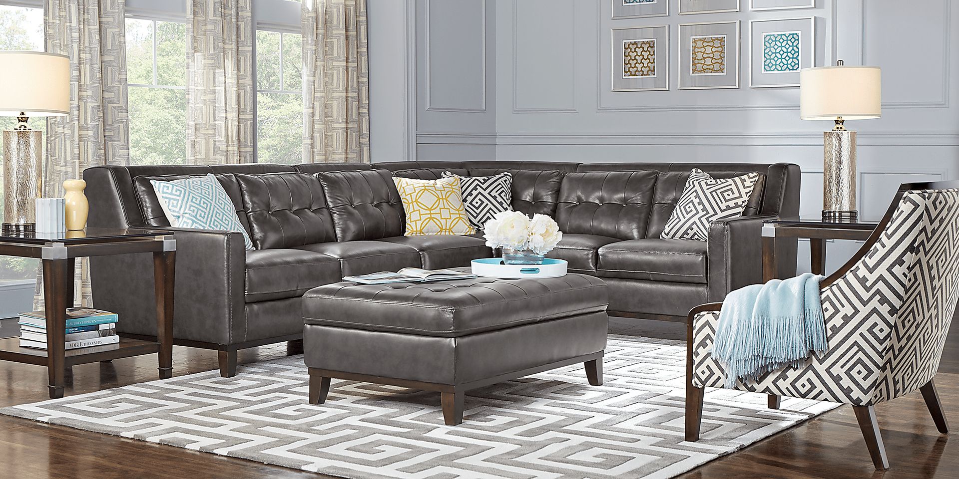 San Giovanni Gray 7 Pc Leather Sectional Living Room - Image 1
