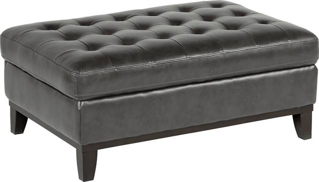 San Giovanni Gray Leather Cocktail Ottoman - Thumbnail - Image 1