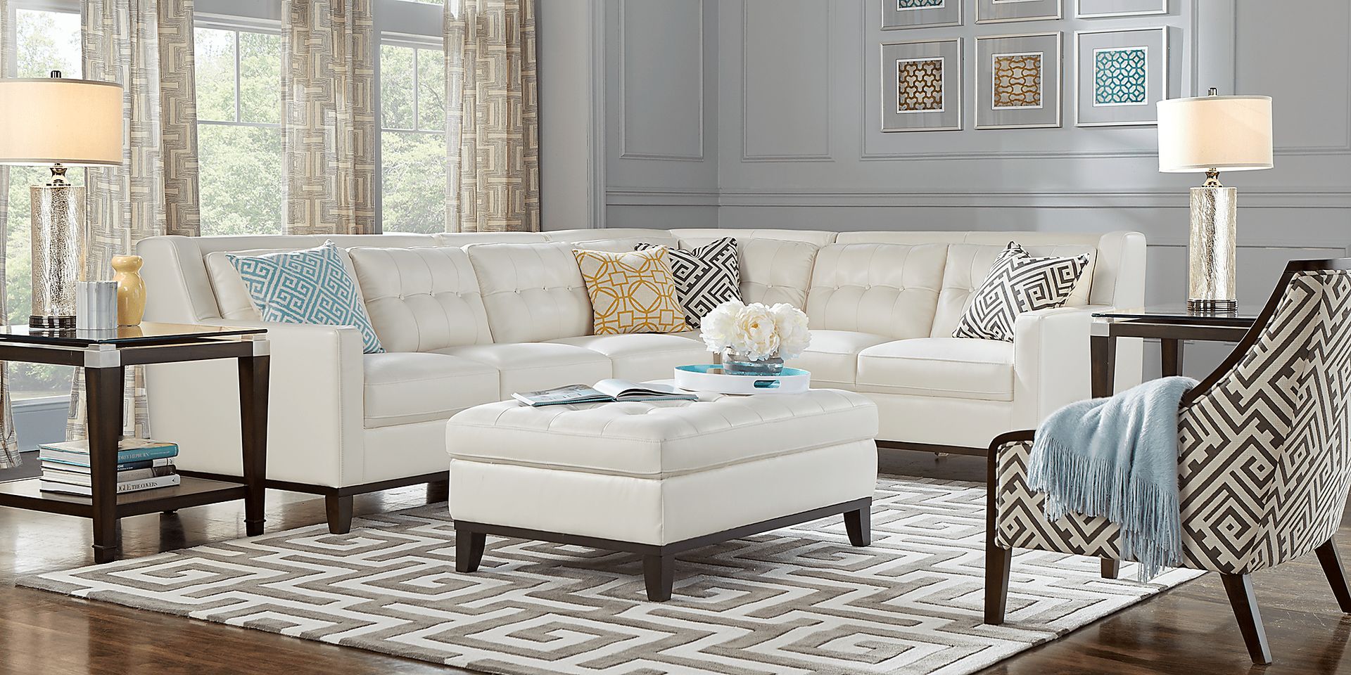 San Giovanni White 5 Pc Leather Sectional Living Room - Image 1