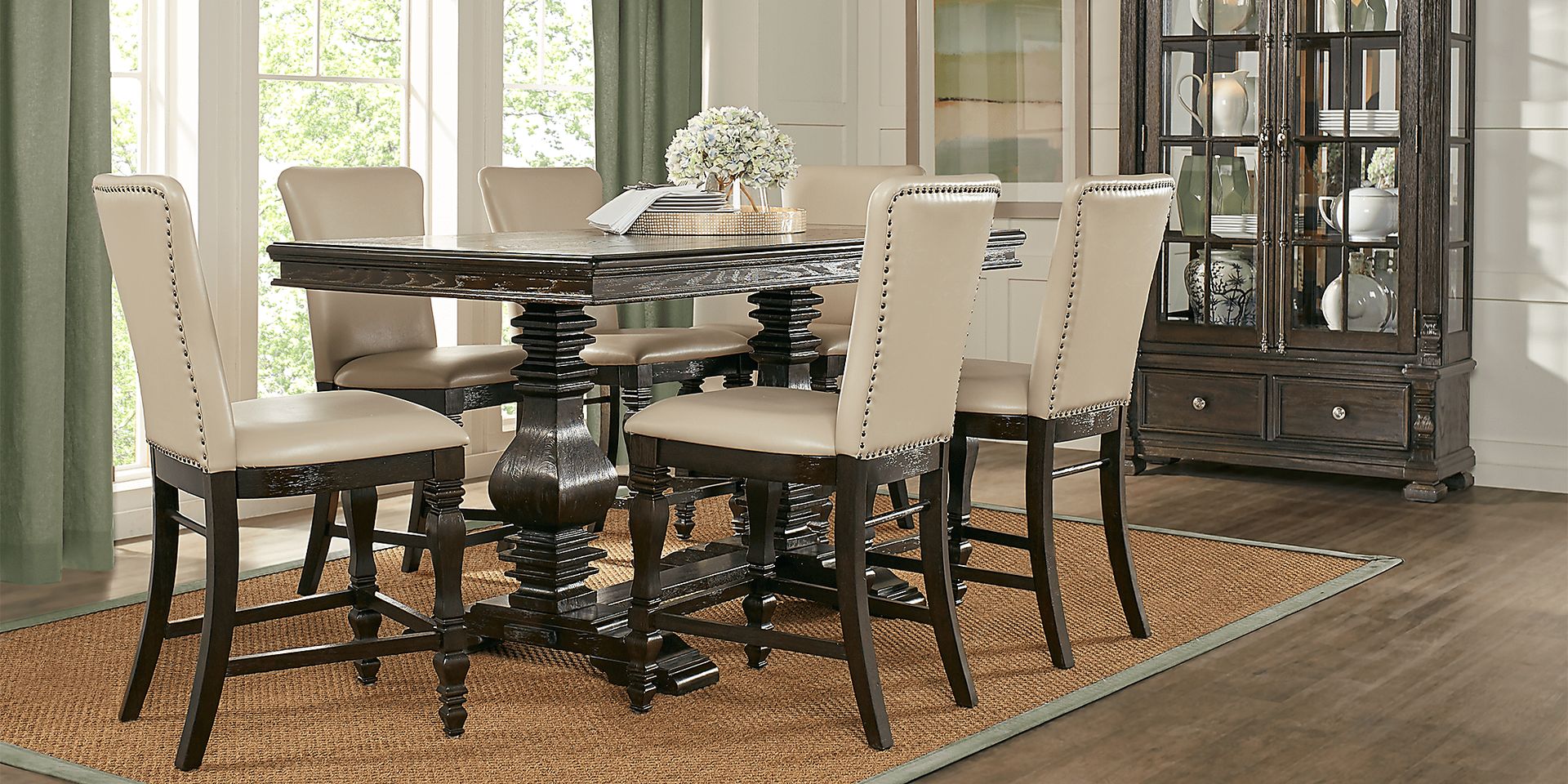 San Luis Oak 7 Pc Rectangle Counter Height Dining Room - Image 1