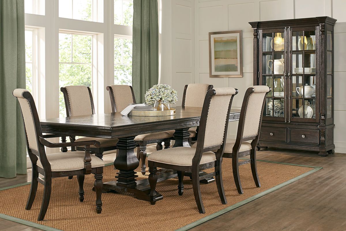 San Luis 8 Pc Dark Oak Wood Dining Room Set With Dining