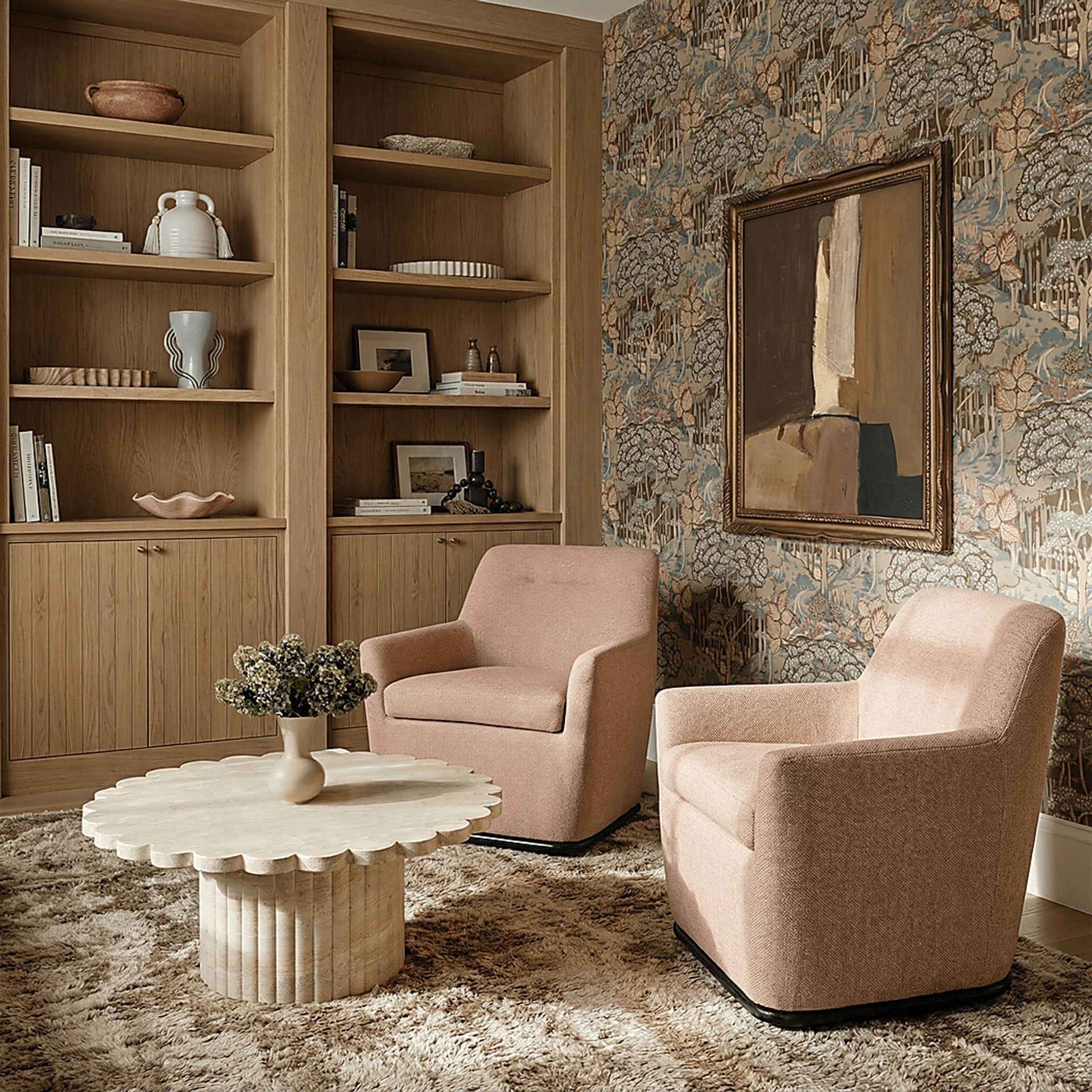 Sanbiens Peach Swivel Accent Chair - Image 2