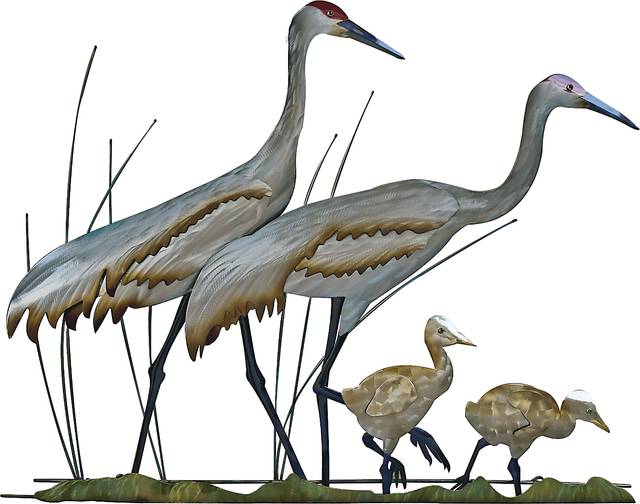 Sand Hill Crane Family Silver Outdoor Wall Art - Thumbnail - Image 1