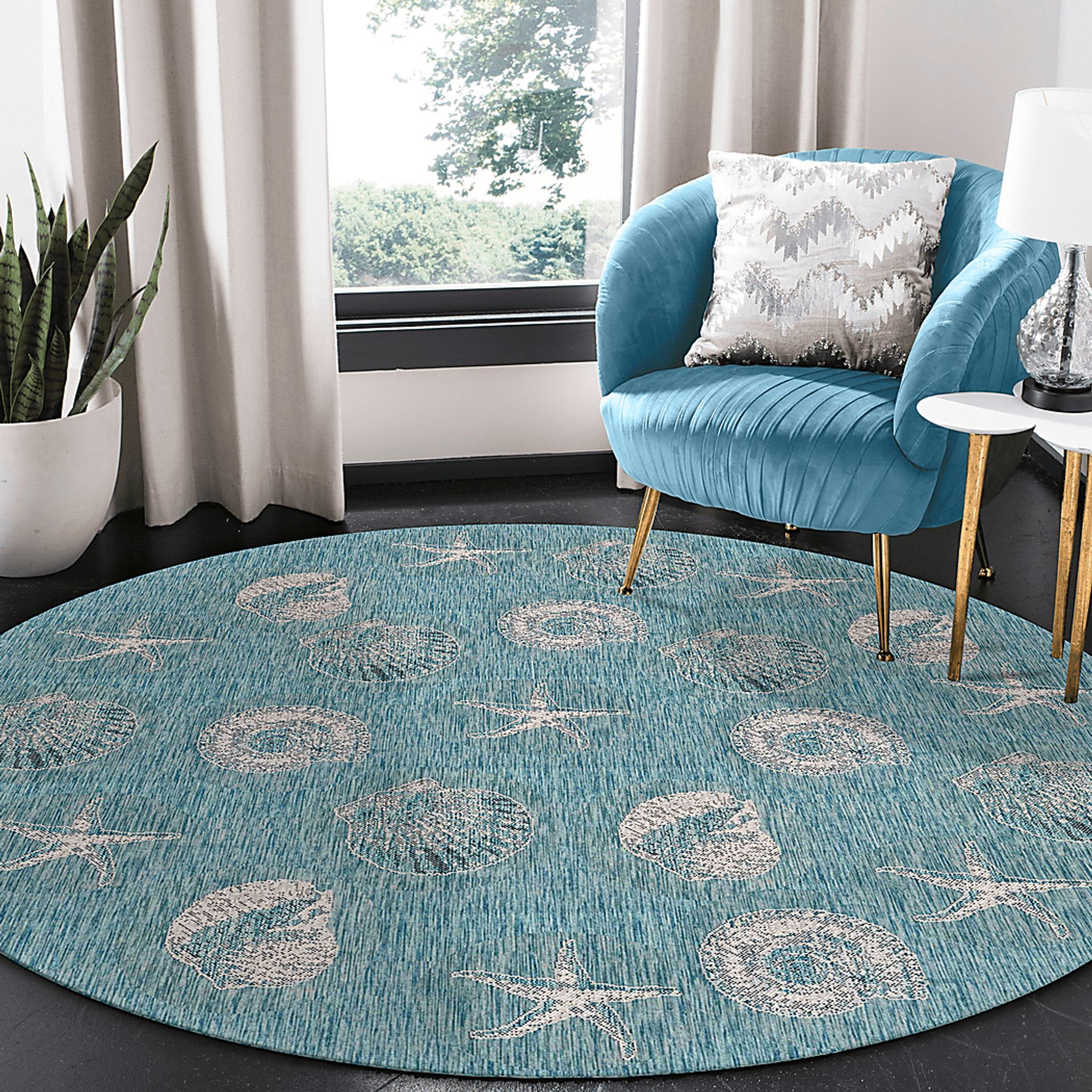 Sandfoot Point Aqua 7'10 Round Indoor/Outdoor Rug - Image 2