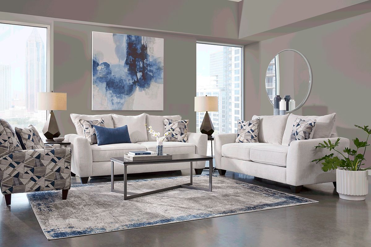 Sandia Heights 2 Pc Beige Chenille Fabric Living Room Set With Sofa ...
