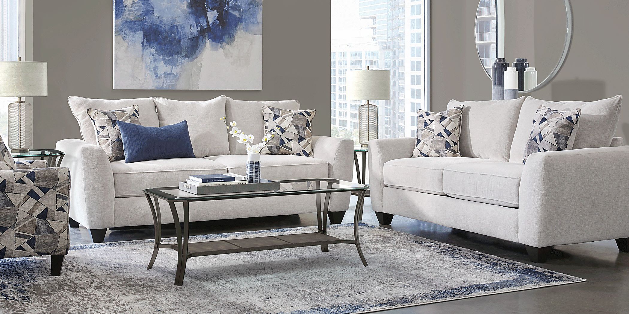 Sandia Heights Blue Chenille Fabric Sofa - Rooms To Go