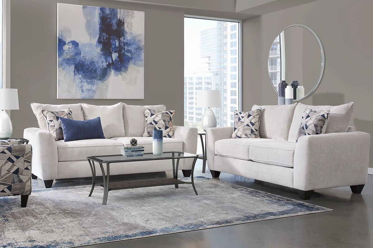 Sandia Heights 8 Pc Beige Chenille Fabric Living Room Set With Sofa ...