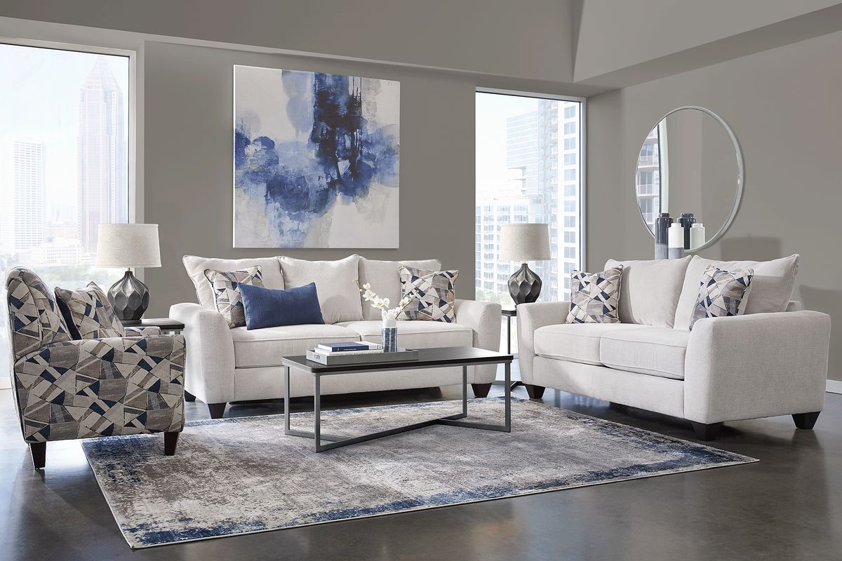 Sandia Heights 8 Pc Beige Chenille Fabric Living Room Set With Sofa ...